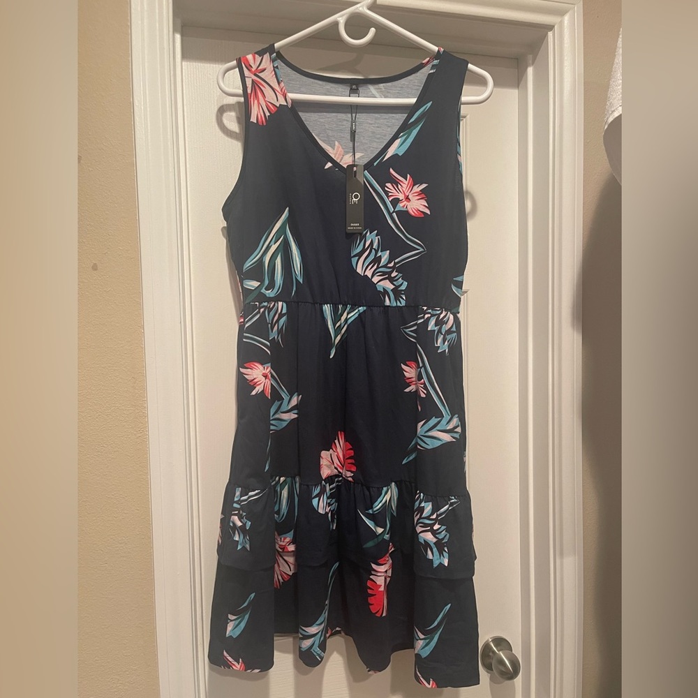 Navy Above Knee Floral Hawaiian Dress